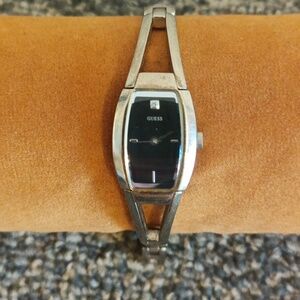 Guess black dial diamond rhinestone silver tone bracelet women's watch